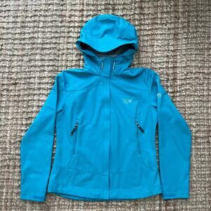 Mountain Hardwear Softshell Jacket Fleece Lined Hooded Women L Outdoor Blue EUC